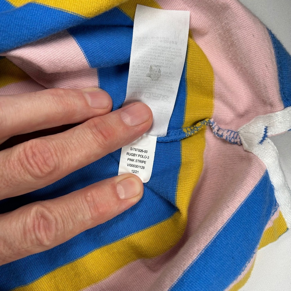 Banana Republic Rugby Polo Shirt Pink Blue Yellow Stripe Mens Size M - Picture 6 of 8